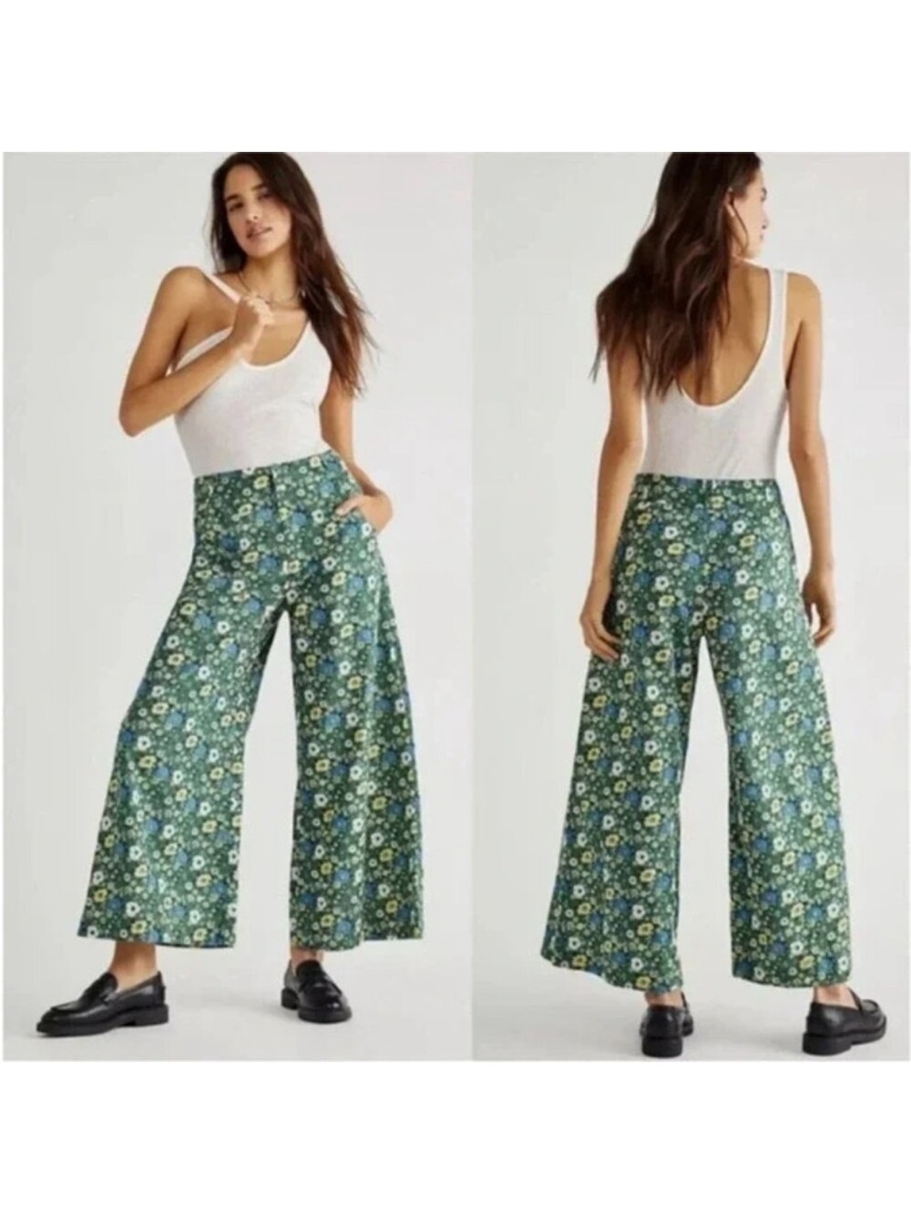Free People Menocra Cropped Floral Print Wide Leg Pants Size 8